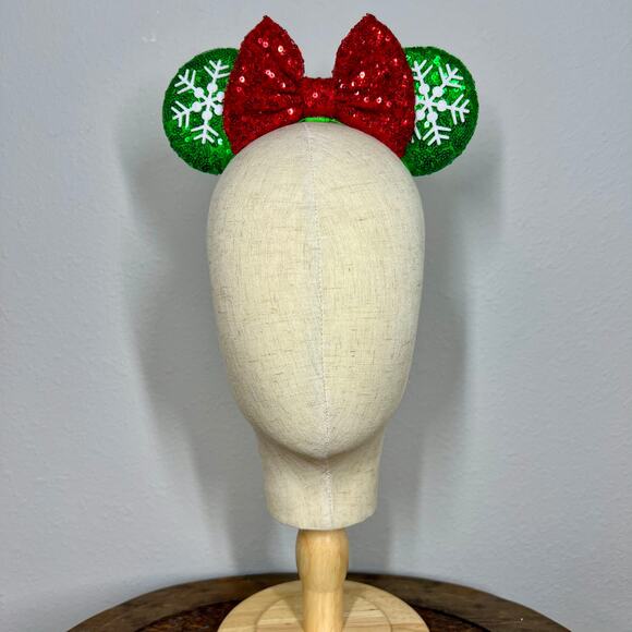 🎄 Evergreen Sparkle Elastic Minnie Ears | Disney Inspired Adjustable Headband - Picture 2 of 4